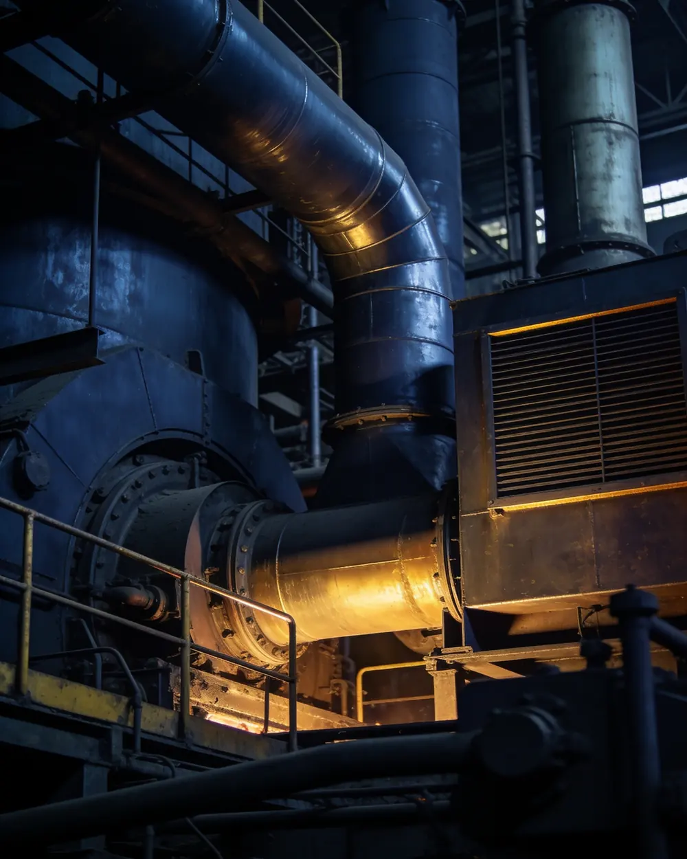 Coated furnace ductwork and cooling pipework in a steel plant